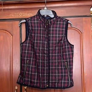 Talbots Plaid Quilted Full Zipper Down Vest Size SP